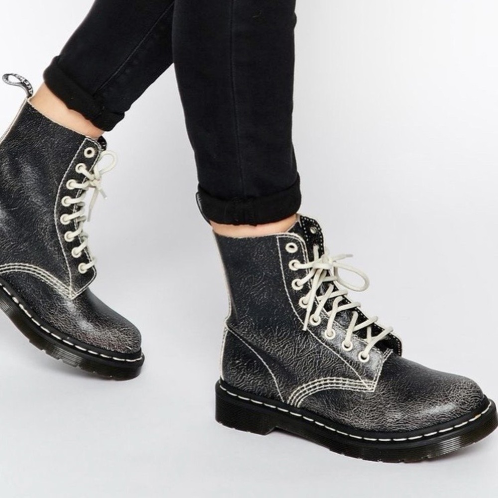 RARE Dr. Martens Pascal Leather 8-Eyelet Boots in Black/White Cristal Suede 5